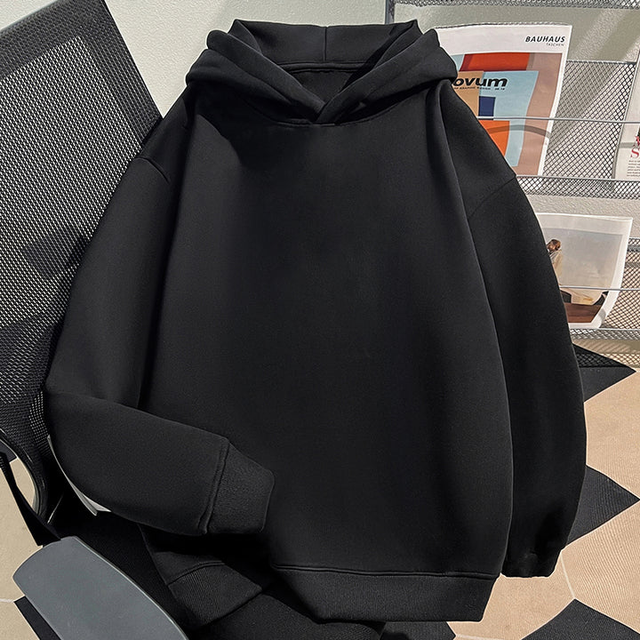 Plush Version-Solid-Colored Hoodie (without Pockets and Drawstrings)