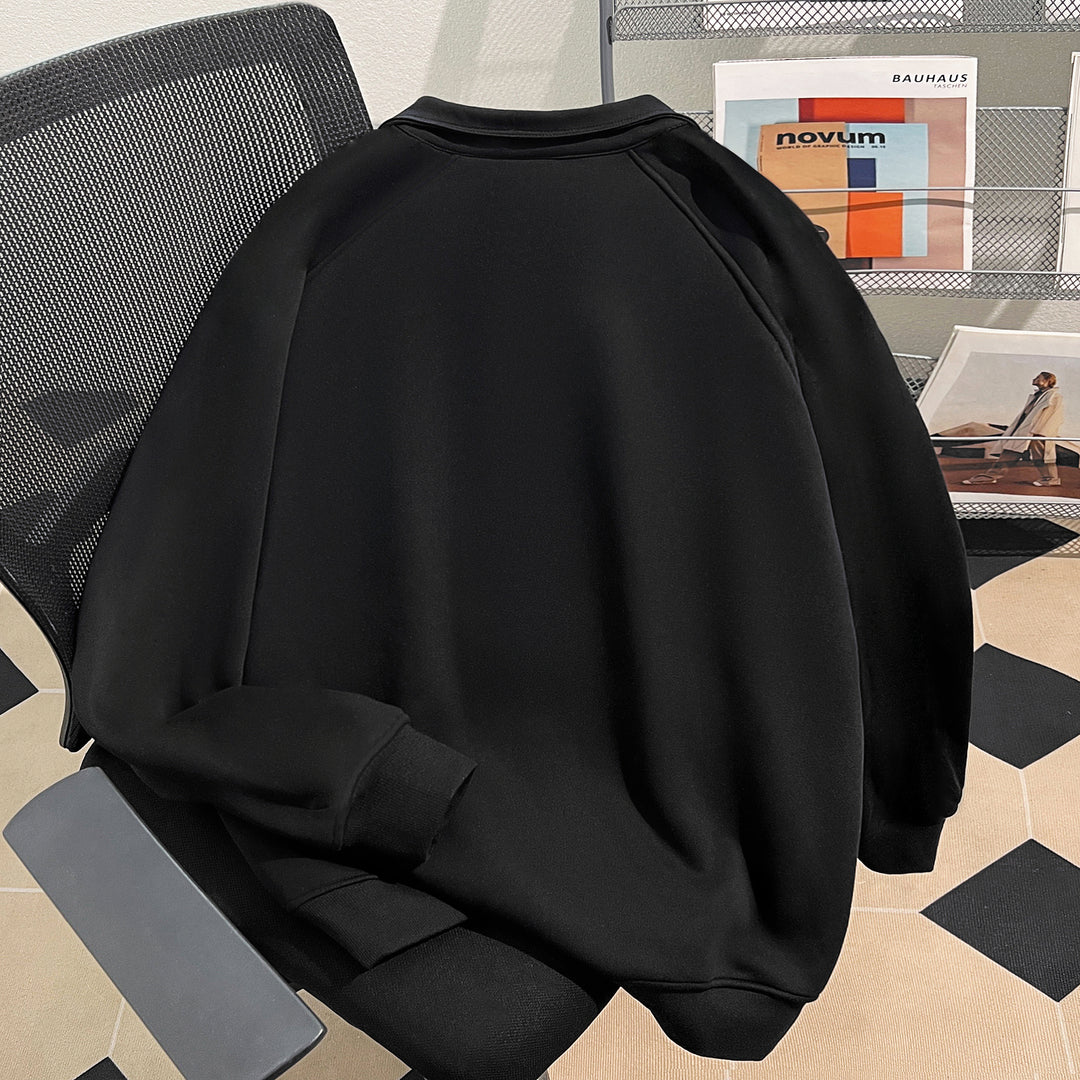 Thin Version-Plain Polo Sweatshirt with Half-Zip