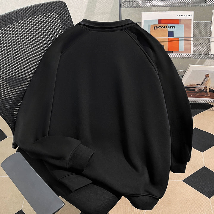 Thin Version-Plain Polo Sweatshirt with Half-Zip