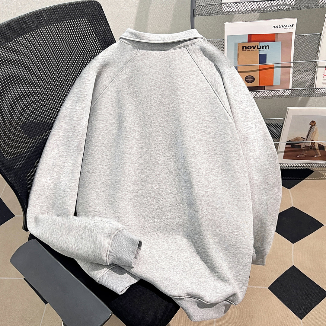 Thin Version-Plain Polo Sweatshirt with Half-Zip