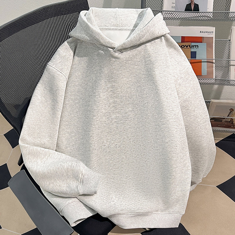Plush Version-Solid-Colored Hoodie (without Pockets and Drawstrings)