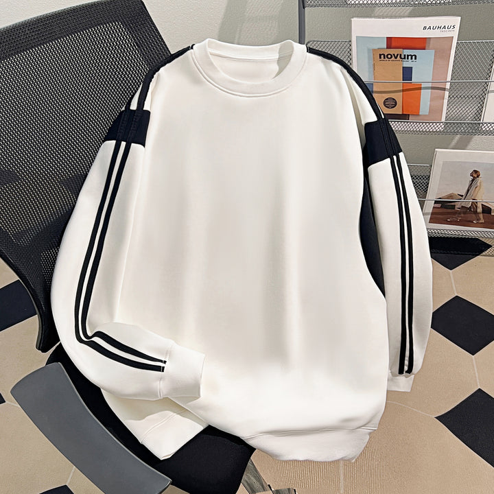 Plush Version-Striped multi-panel splicing crew neck sweatshirt