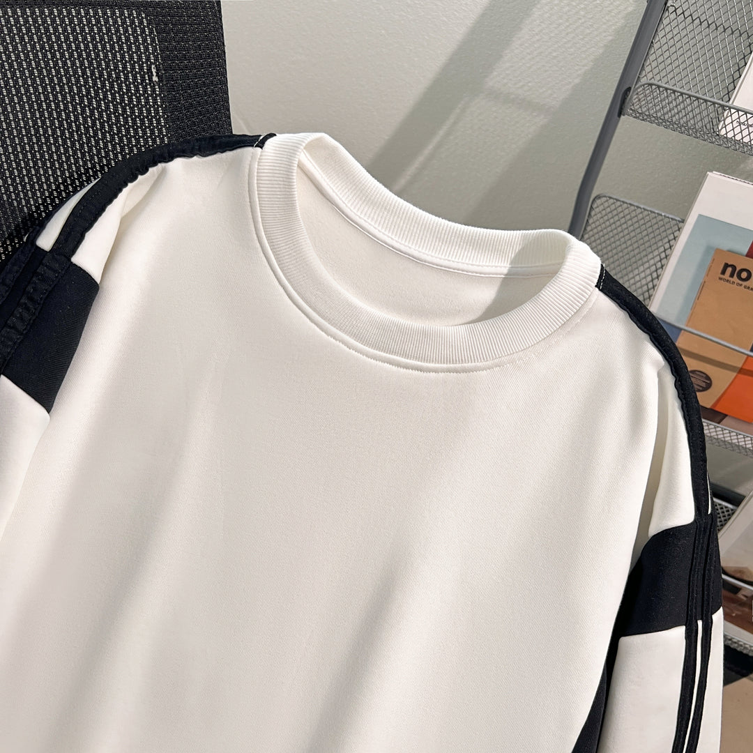 Plush Version-Striped multi-panel splicing crew neck sweatshirt