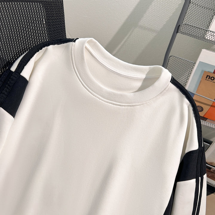 Plush Version-Striped multi-panel splicing crew neck sweatshirt