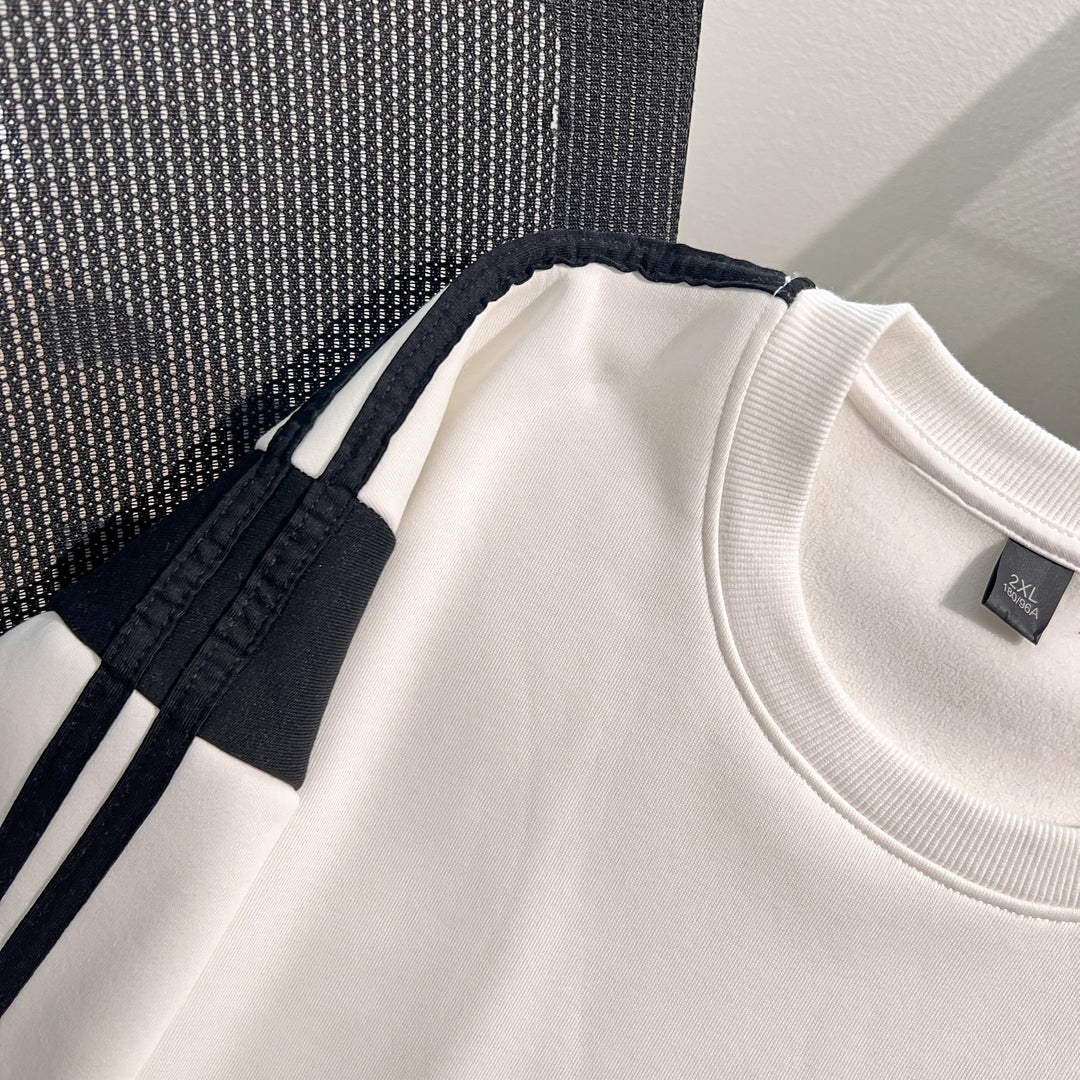 Plush Version-Striped multi-panel splicing crew neck sweatshirt