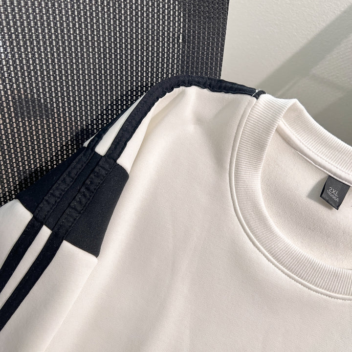 Plush Version-Striped multi-panel splicing crew neck sweatshirt