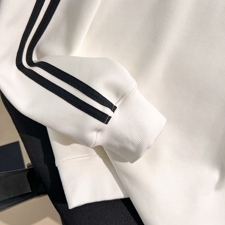 Plush Version-Striped multi-panel splicing crew neck sweatshirt