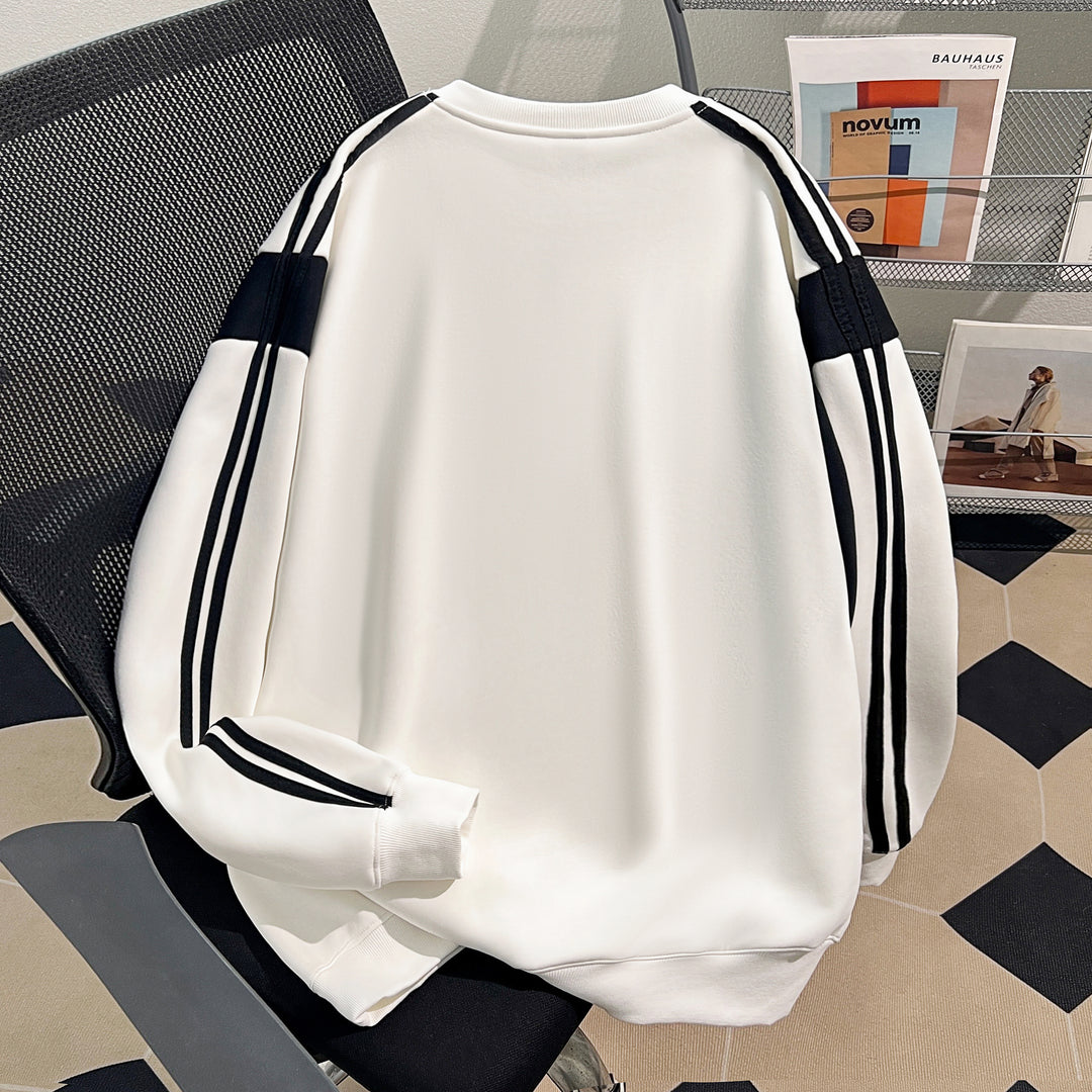 Plush Version-Striped multi-panel splicing crew neck sweatshirt