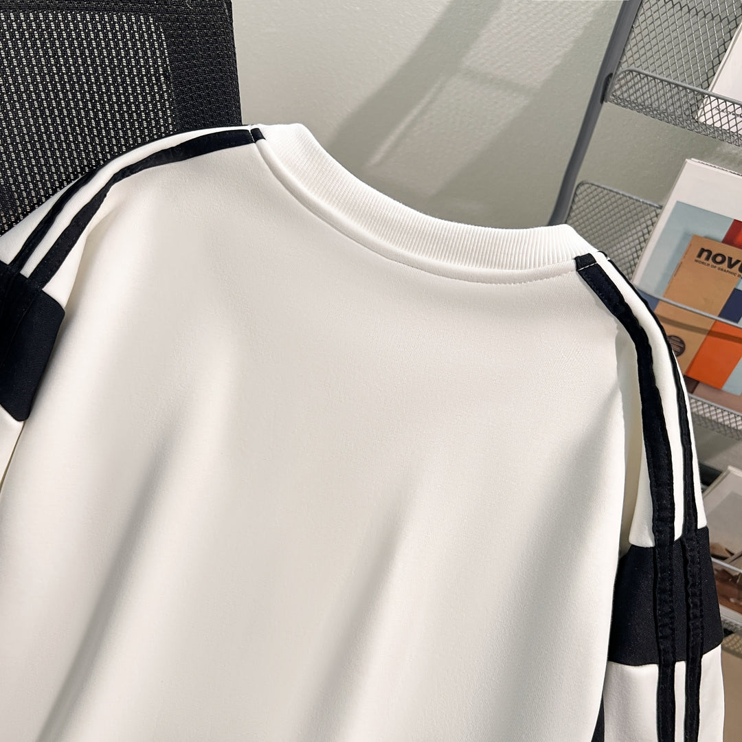 Plush Version-Striped multi-panel splicing crew neck sweatshirt