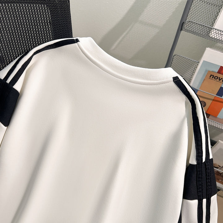 Plush Version-Striped multi-panel splicing crew neck sweatshirt
