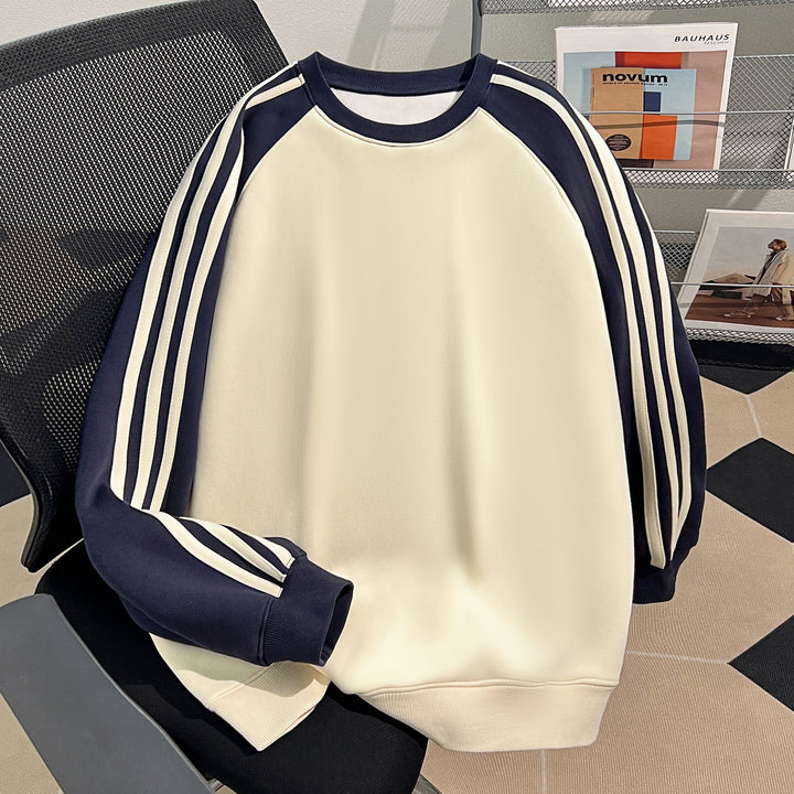Plush Version-Three-stripe raglan-sleeved crewneck sweatshirt