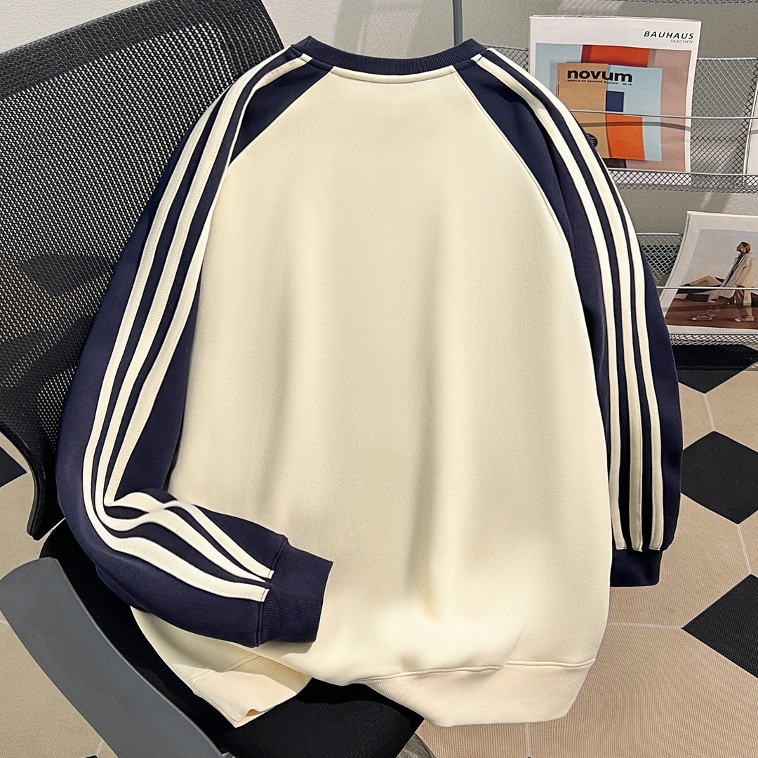 Plush Version-Three-stripe raglan-sleeved crewneck sweatshirt