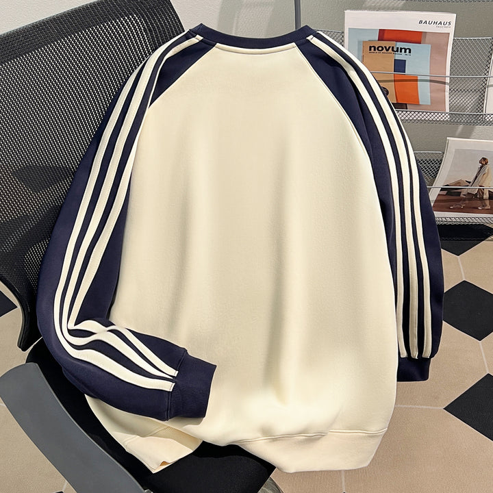 Plush Version-Three-stripe raglan-sleeved crewneck sweatshirt