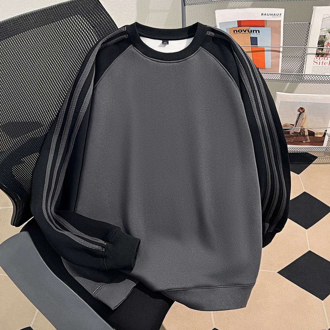 Plush Version-Three-stripe raglan-sleeved crewneck sweatshirt