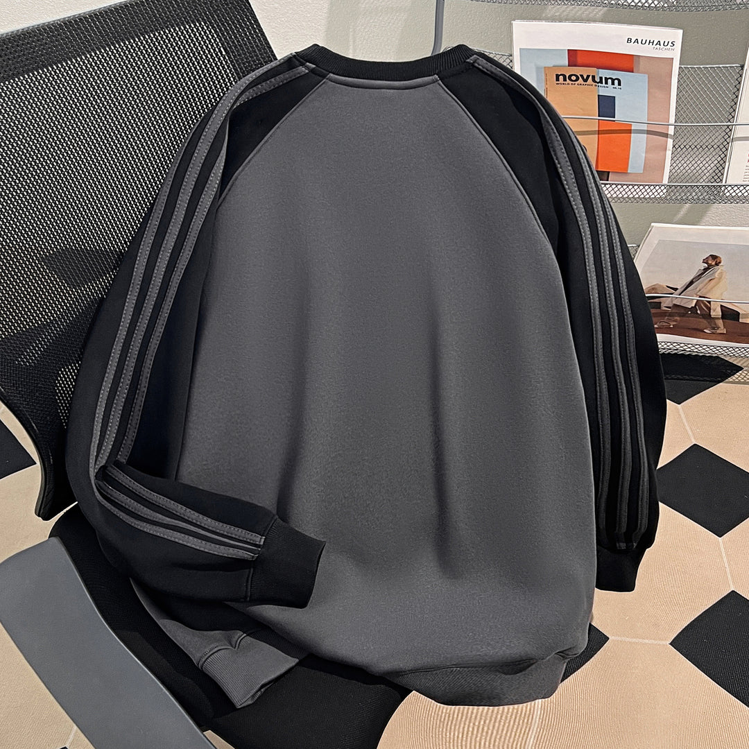 Plush Version-Three-stripe raglan-sleeved crewneck sweatshirt