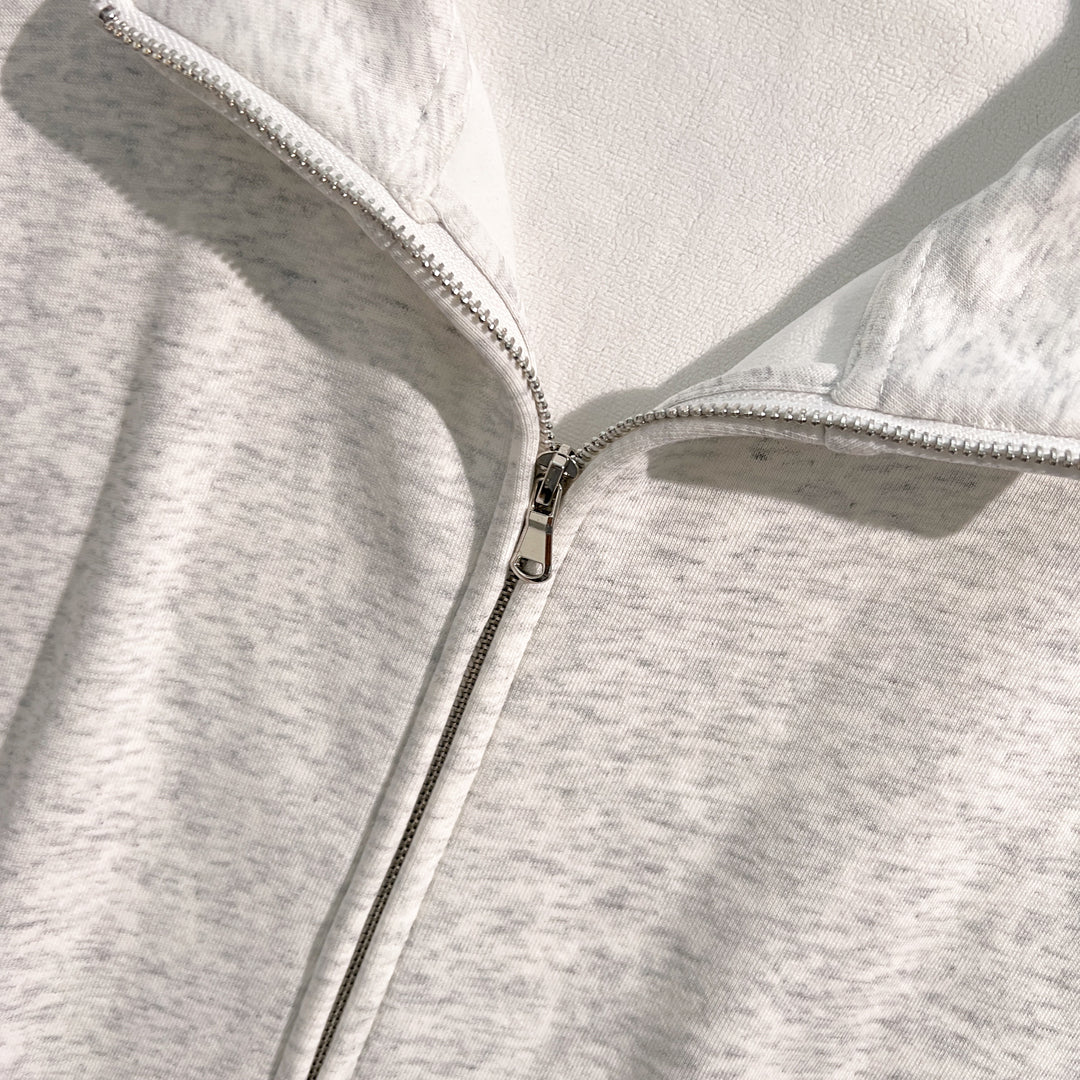 Plush Version-Three-Stripe Patchwork Polo Zip-Up Sweatshirt