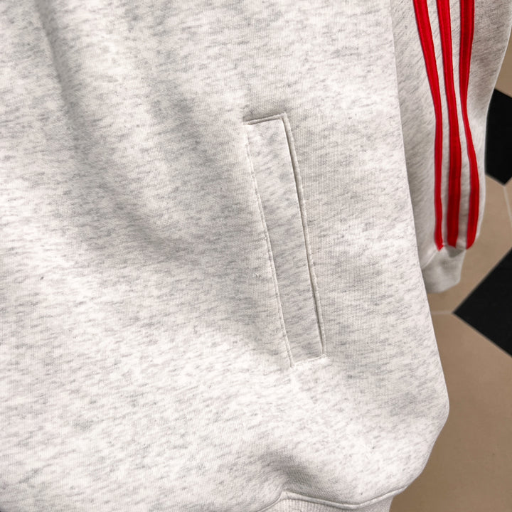 Plush Version-Three-Stripe Patchwork Polo Zip-Up Sweatshirt