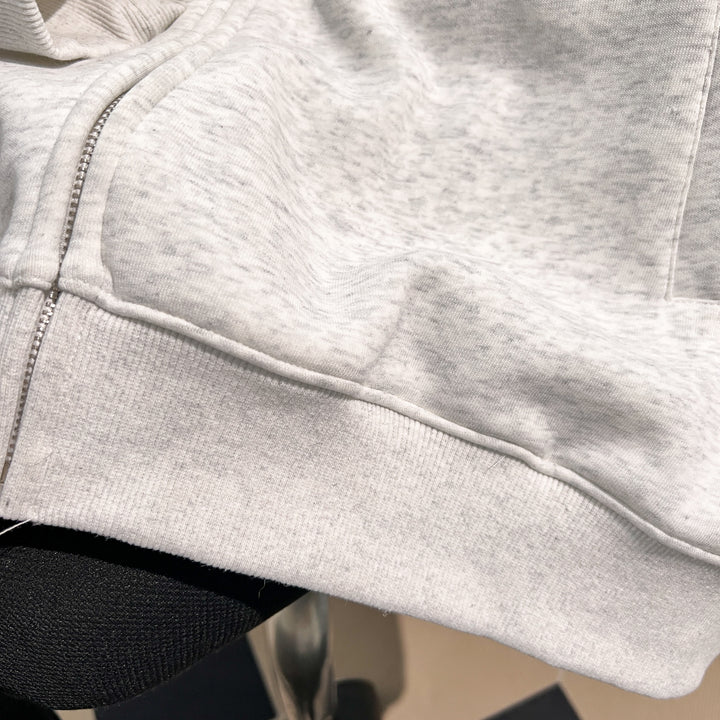 Plush Version-Three-Stripe Patchwork Polo Zip-Up Sweatshirt