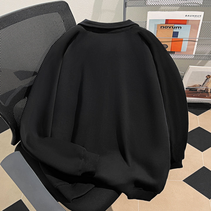 Plush Version-Raglan-Sleeve Polo Zip-Up Sweatshirt