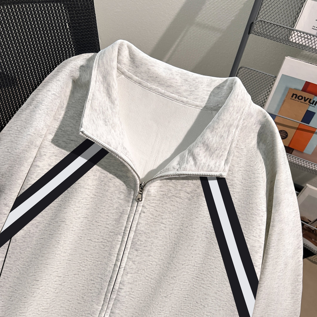 Plush Version-Raglan-Sleeve Polo Zip-Up Sweatshirt