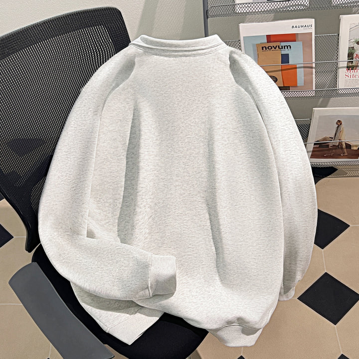 Plush Version-Raglan-Sleeve Polo Zip-Up Sweatshirt