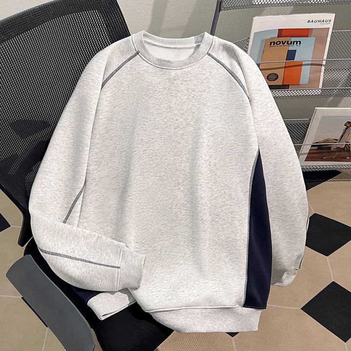 Plush Version-Two-color multi-panel splicing crewneck sweatshirt