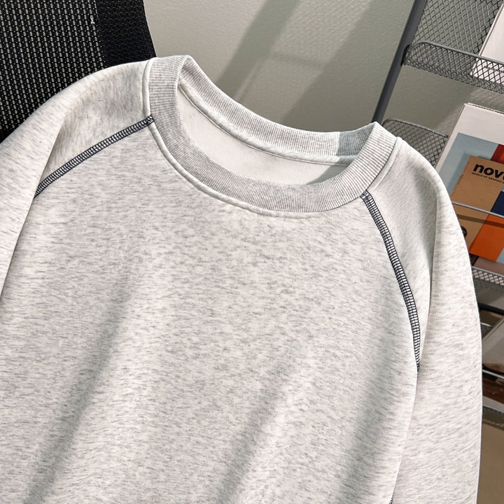 Plush Version-Two-color multi-panel splicing crewneck sweatshirt