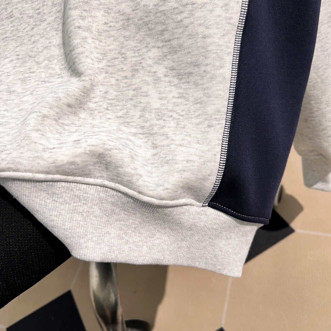 Plush Version-Two-color multi-panel splicing crewneck sweatshirt