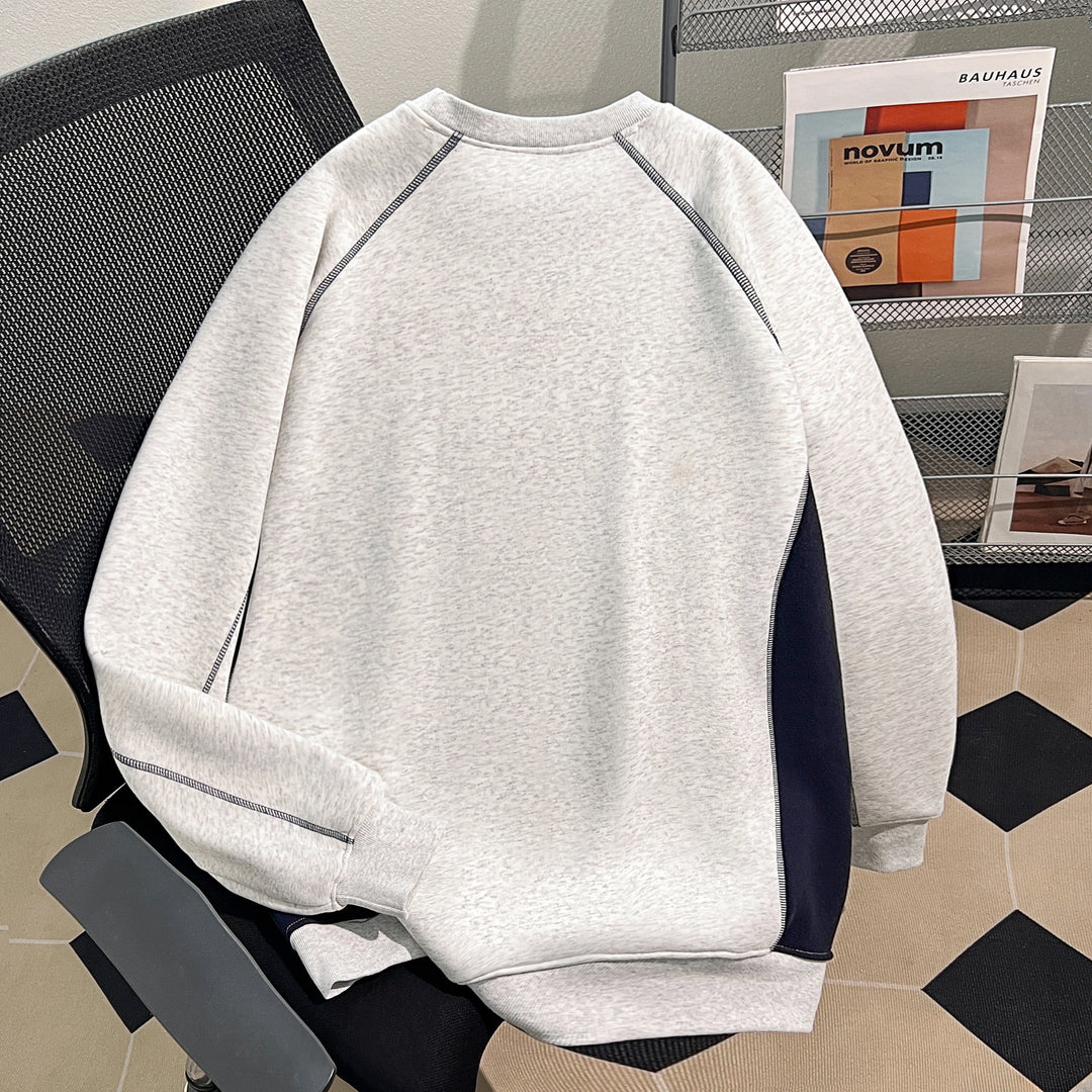 Plush Version-Two-color multi-panel splicing crewneck sweatshirt