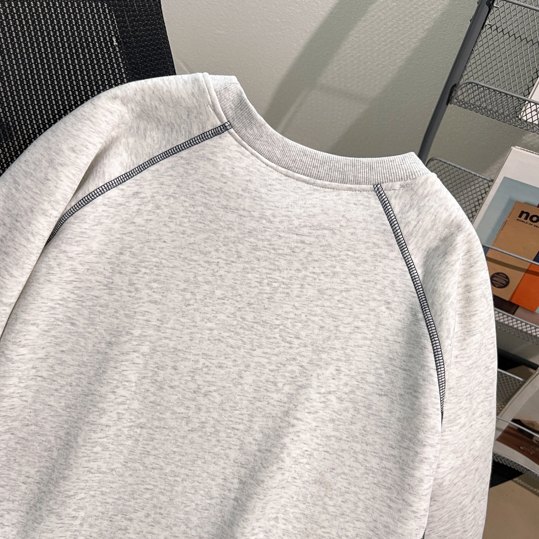 Plush Version-Two-color multi-panel splicing crewneck sweatshirt