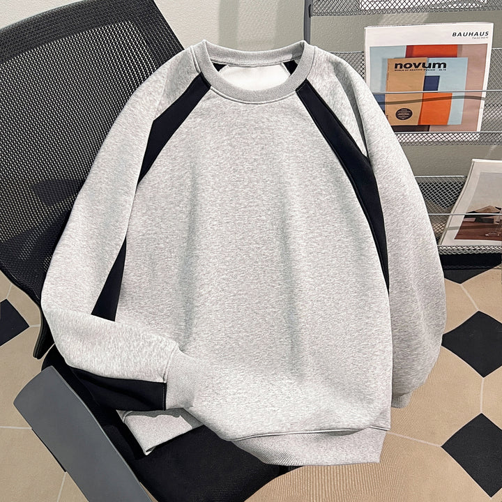 Plush Version-Two-color multi-panel splicing crewneck sweatshirt