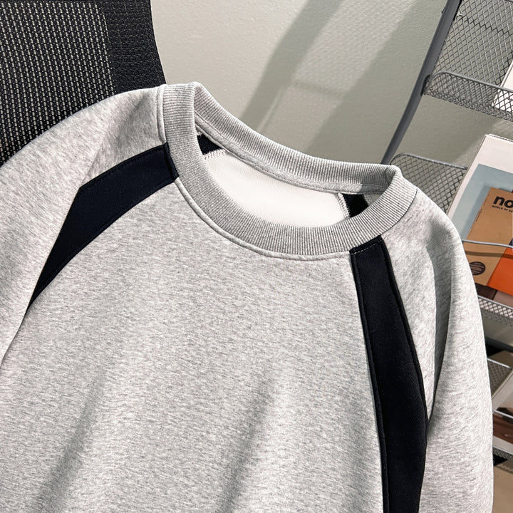 Plush Version-Two-color multi-panel splicing crewneck sweatshirt