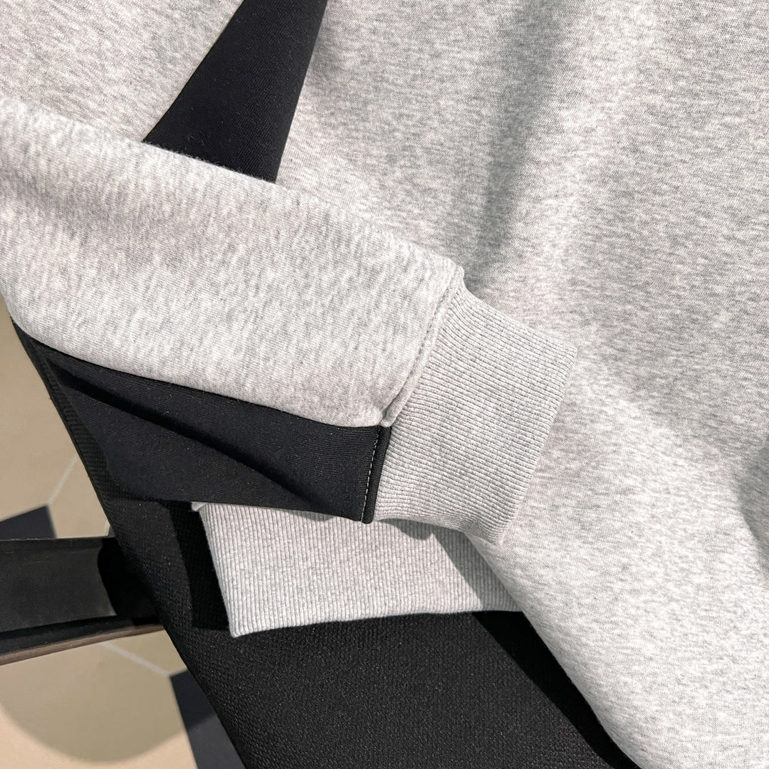 Plush Version-Two-color multi-panel splicing crewneck sweatshirt
