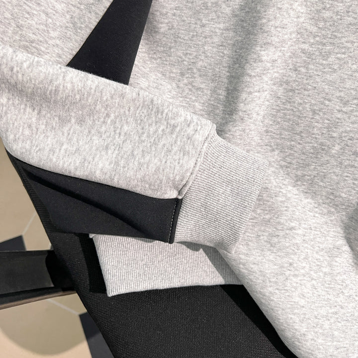 Plush Version-Two-color multi-panel splicing crewneck sweatshirt