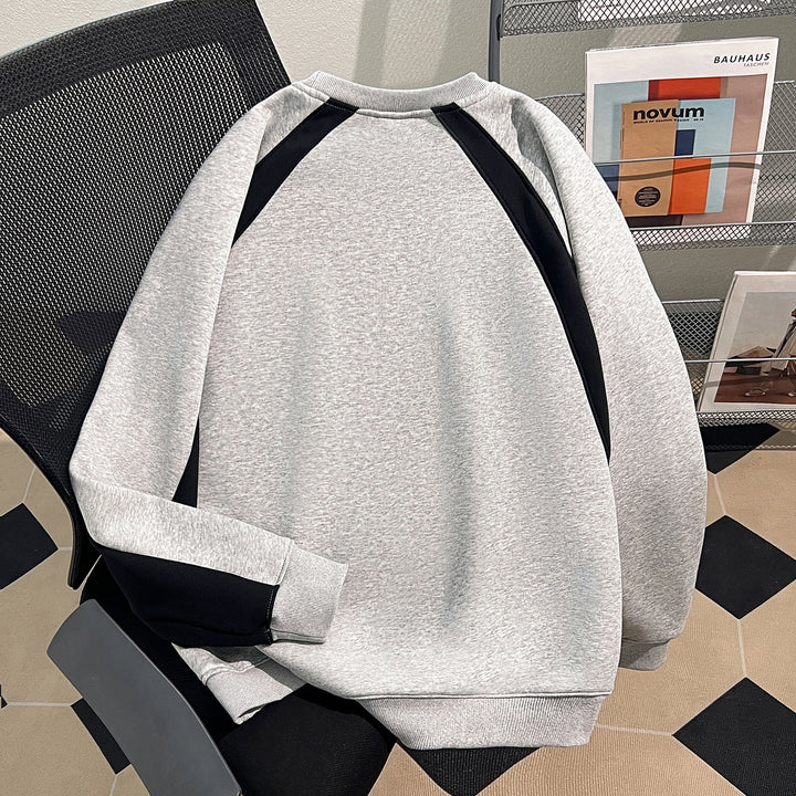 Plush Version-Two-color multi-panel splicing crewneck sweatshirt