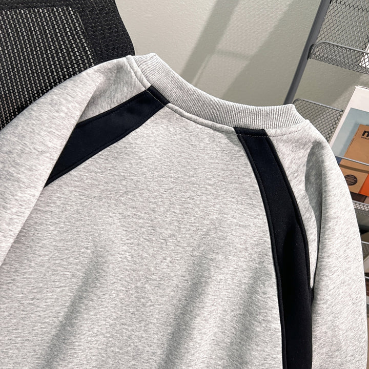 Plush Version-Two-color multi-panel splicing crewneck sweatshirt