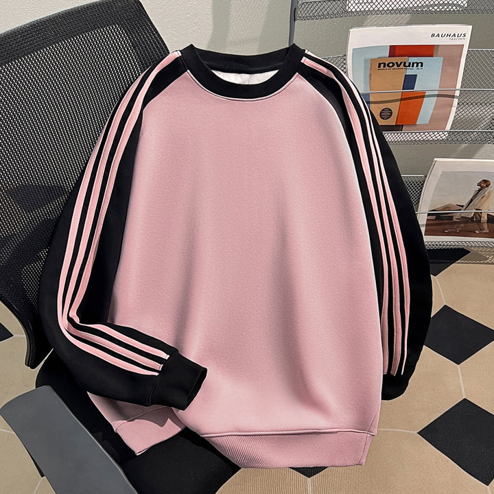 Plush Version-Three-stripe raglan-sleeved crewneck sweatshirt
