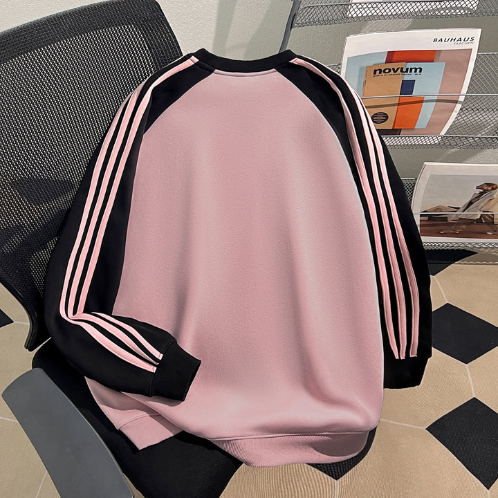Plush Version-Three-stripe raglan-sleeved crewneck sweatshirt