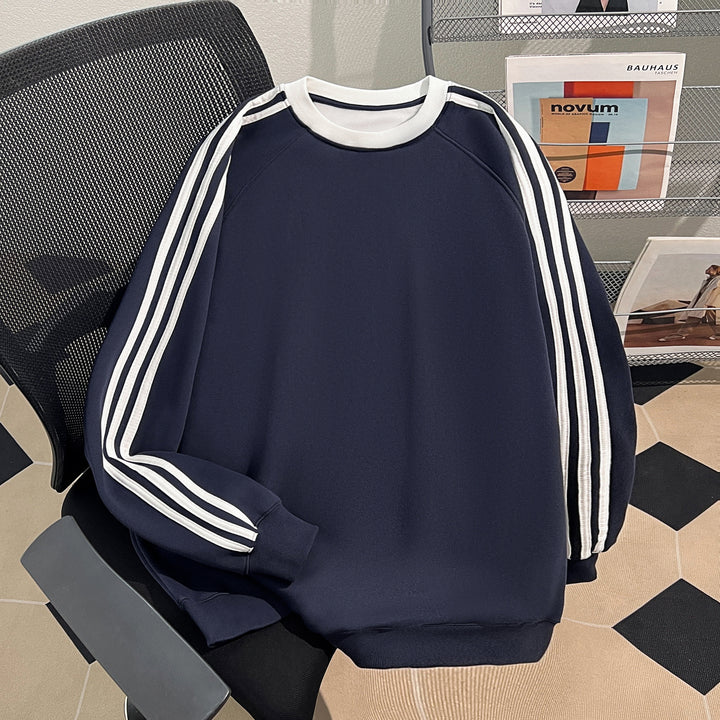 Plush Version-Three-stripe crewneck sweatshirt