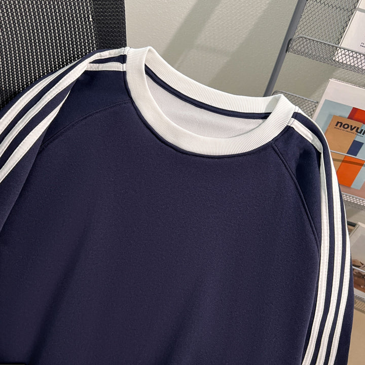 Plush Version-Three-stripe crewneck sweatshirt