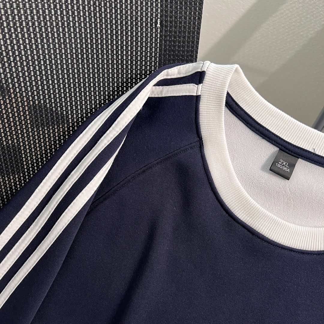 Plush Version-Three-stripe crewneck sweatshirt