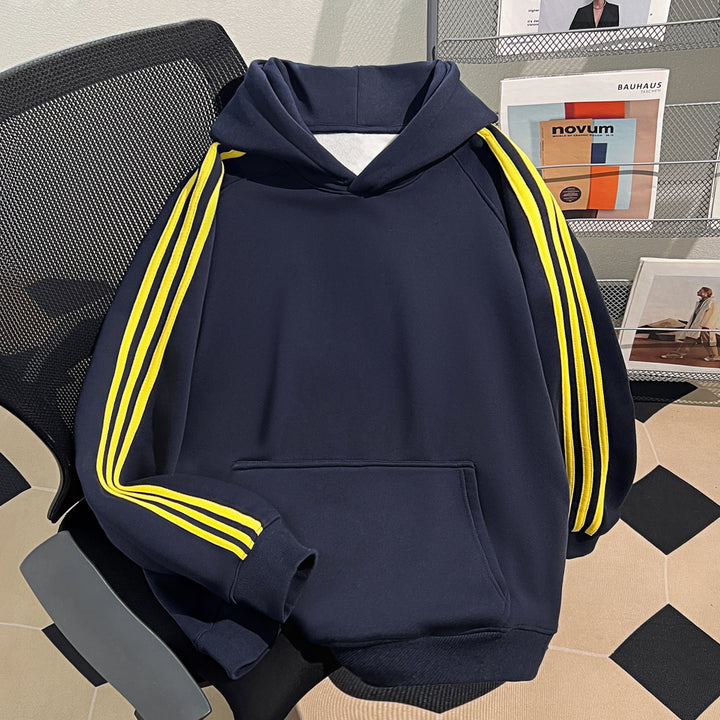 Plush Version-Striped Patchwork Hoodie (without drawstrings)