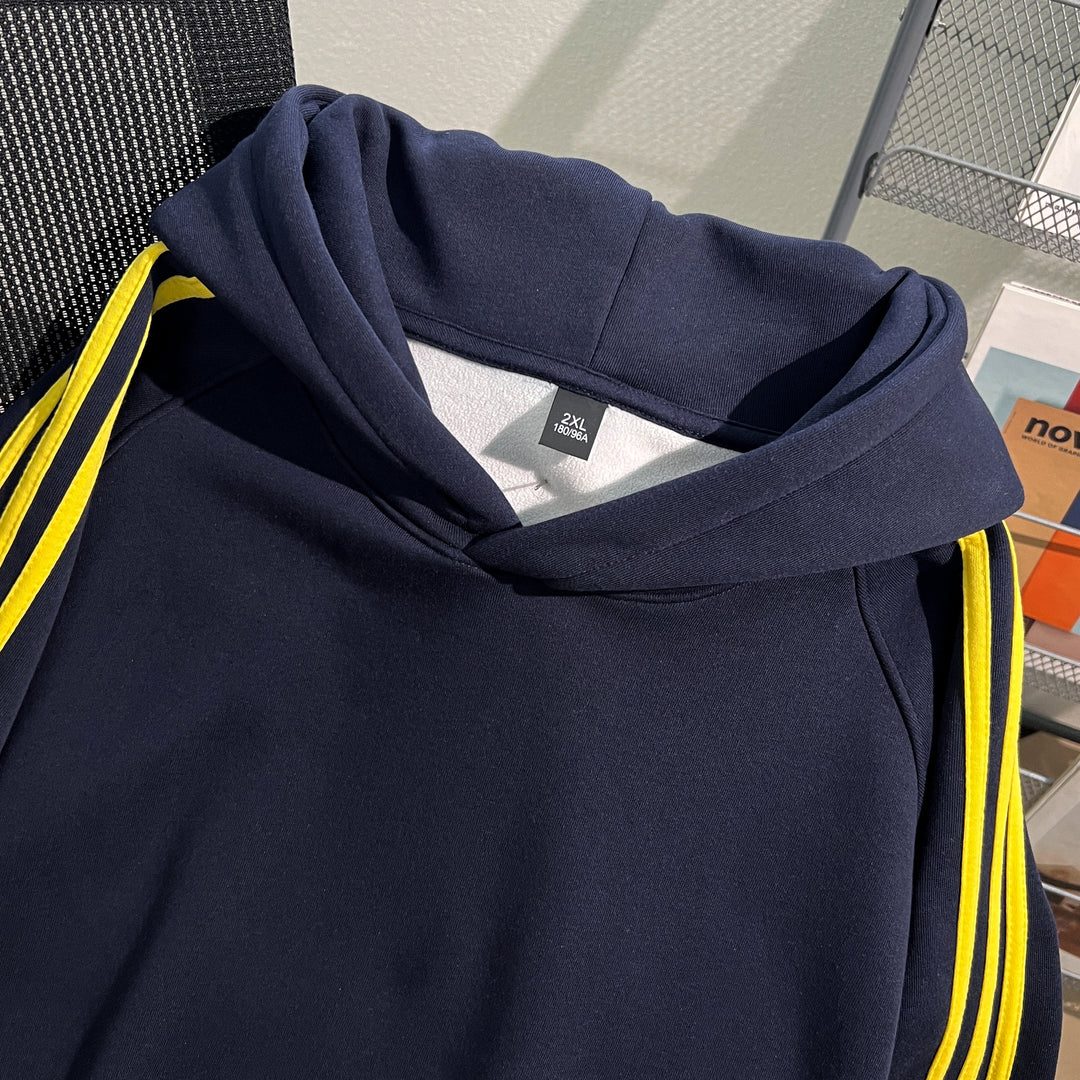 Plush Version-Striped Patchwork Hoodie (without drawstrings)