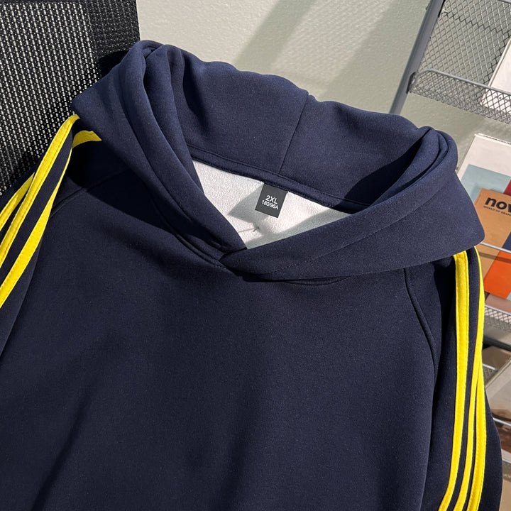 Plush Version-Striped Patchwork Hoodie (without drawstrings)