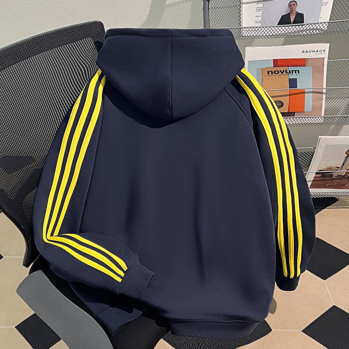 Plush Version-Striped Patchwork Hoodie (without drawstrings)