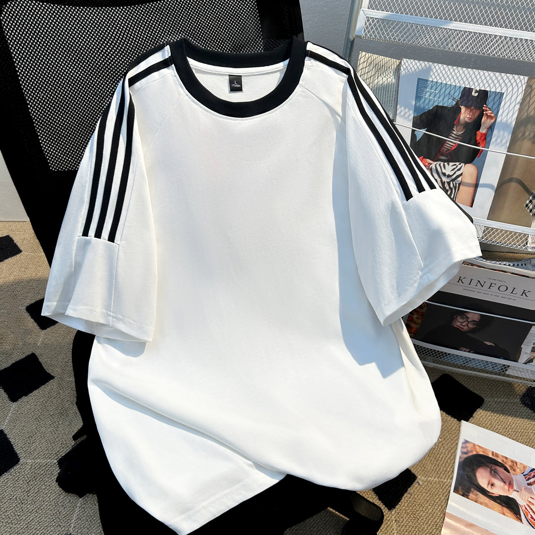 220G Three-Stripe Patchwork short-sleeved T-shirt