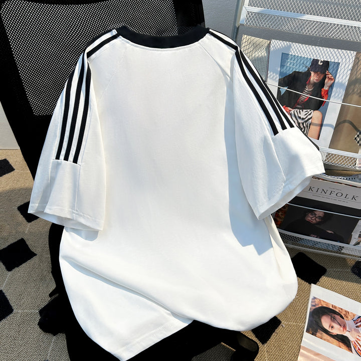 220G Three-Stripe Patchwork short-sleeved T-shirt