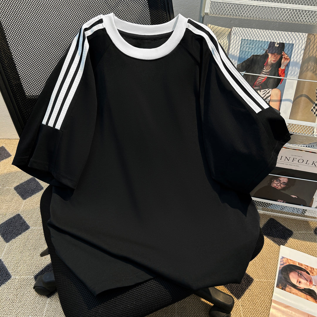 220G Three-Stripe Patchwork short-sleeved T-shirt