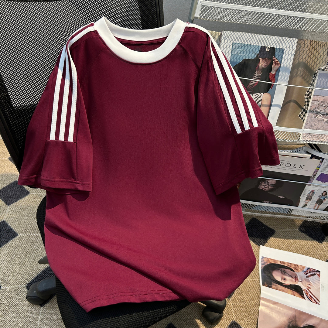 220G Three-Stripe Patchwork short-sleeved T-shirt