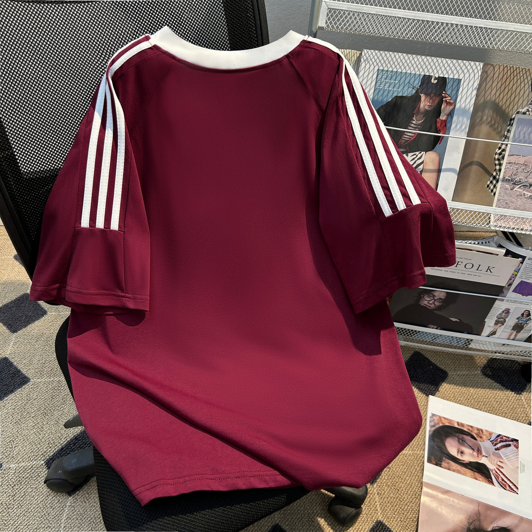 220G Three-Stripe Patchwork short-sleeved T-shirt